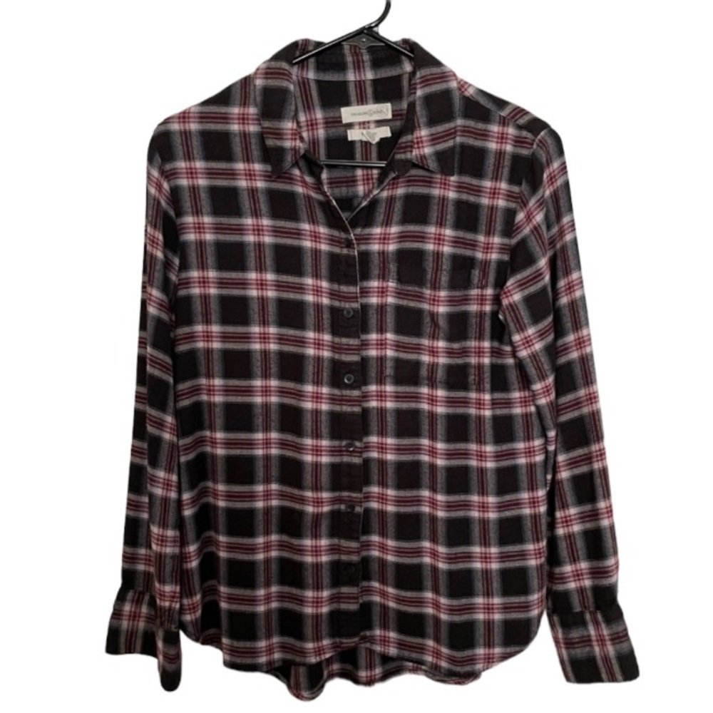 Treasure & Bond Boyfriend Fit Plaid Long Sleeve Shirt Size XS